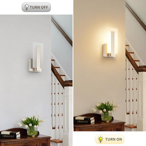 Joosenhouse LED Wall Sconce Set of 2, Hardwired Dimmable Wall Mounted Lights, Indoor Wall Lights for Hallway, Bedroom, Study, Living Room, 9.76 Inch Brushed Nickel Wall Sconce Lighting - Image 6