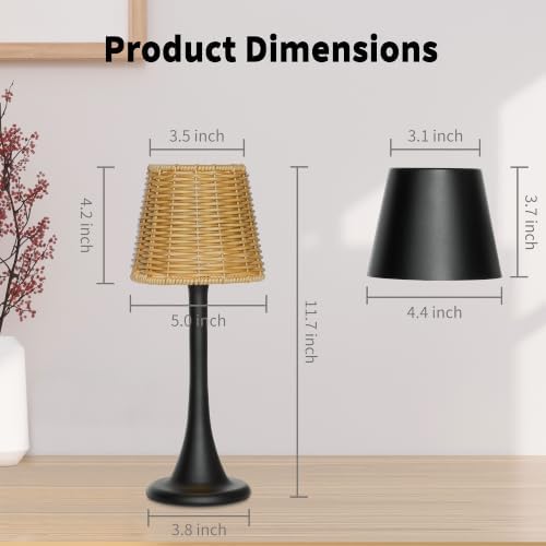 Mr. White Outdoor Waterproof Cordless Rechargeable Portable Touch Battery Operated Powered Set of 2 Table Lamp with Wicker lampshade for Restaurant Kitchen Patio Dinner Dining (Black 2 Pack) - Image 6