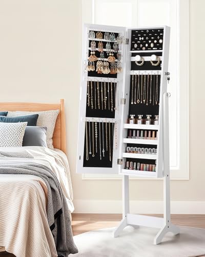 Nicetree Freestanding Jewelry Cabinet, Full Length Mirror, Moon White - Image 5