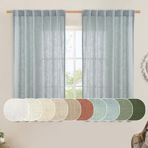 LAMIT Greyish Blue Linen Curtains 45 Inches Long for Bedroom Kitchen Window by LAMIT