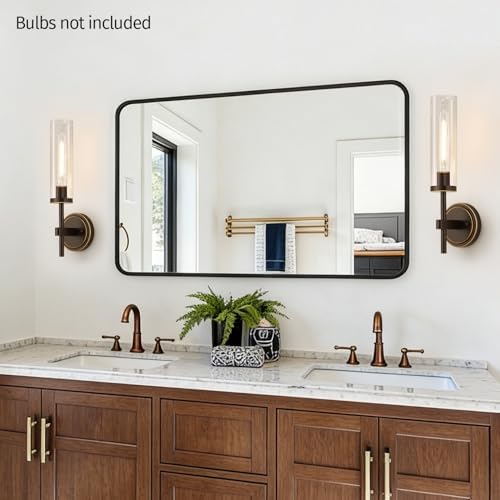MOKATNG Wall Sconces Set of Two, Oil-Rubbed Bronze Bathroom Sconces with Clear Glass, Hardwired Sconces Wall Decor Set of 2, Modern Wall Light Fixtures for Bathroom Mirror Living Room Bedroom Hallway - Image 6