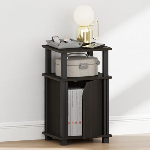 Furinno JUST 3-Tier Night Stand with Door Cabinet, Open Shelf, Espresso - Image 4