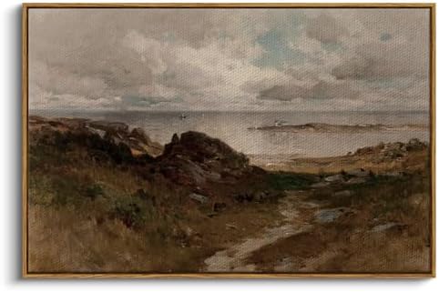 InSimSea Framed Canvas Wall Art Vintage Decor, Seaside Path Wilderness Landscape Paintings Artwork, Large Prints, Retro Wall Decorations for Living Room Bedroom Bathroom, 24"x36" by InSimSeaArt