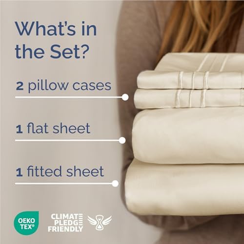 Full Size 4 Piece Sheet Set - Comfy Breathable & Cooling Sheets - Off White - Image 2