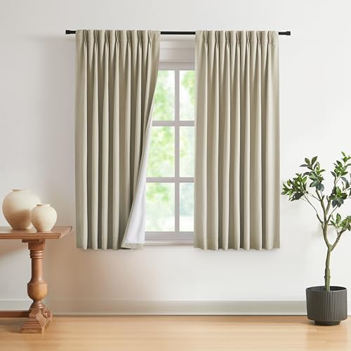 Vision Home Sand Pinch Pleated Full Blackout Curtains Linen Blended Room Darkening Window Curtains 72 inch for Living Room Bedroom Thermal Insulated Pinch Pleat Drapes with Hooks 2 Panel 40" Wx72 L by VisionHome