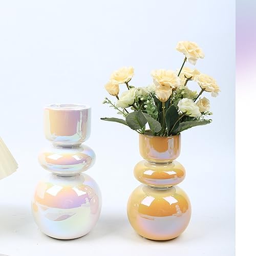 Scandinavian Luxury Colorful Dreamy Electroplated Ceramic Vase Decoration Small Amber Glass Bubble Vase Double Layer Decor Blown Flower Vase Art Modern Decorative Gift for - Image 4