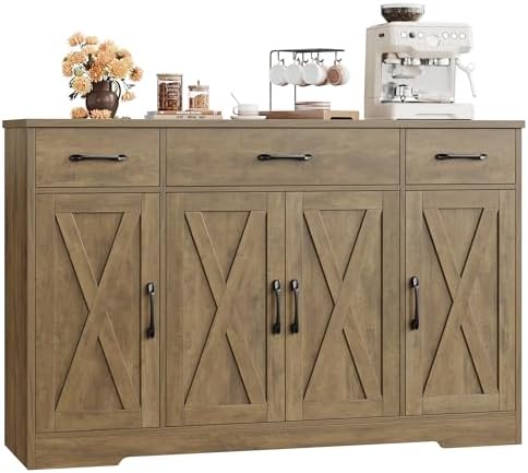 HOSTACK Kitchen Buffet Sideboard Storage Cabinet, Coffee Bar Cabinet, Brown by HOSTACK
