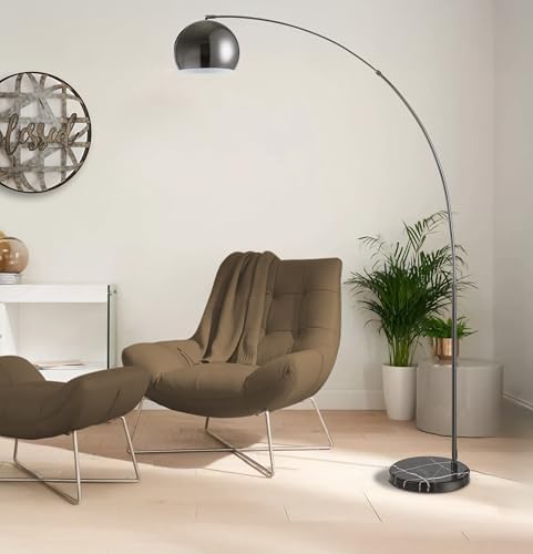 Major-Q Large 79" H Modern Standing Adjustable Floor Lamp with Metal Dome Shade & Marble Base for Living Room - Corner Light Arc Lamps for Bedrooms Black Chrome - Image 3