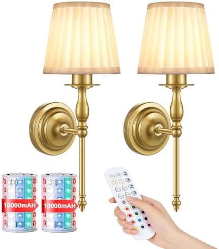 10000mAh Battery Operated Wall Sconce Set of 2,Rechargeable Wall Sconces set of Two,Vintage Gold Sconces Wall Decor,Wireless Wall Lamp,Cordless Wall Lights Living Room Bedroom (Not Peel and Stick on) by Unknown