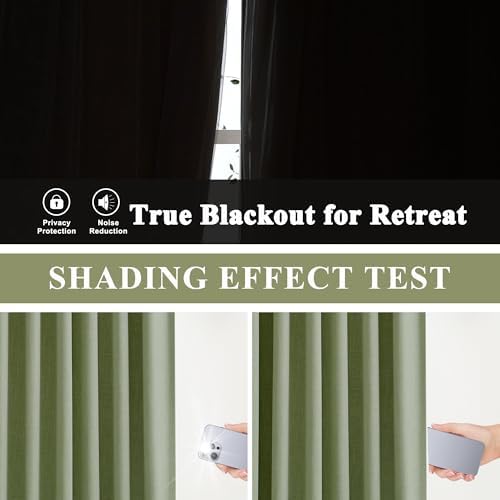 Vision Home Dark Green Pinch Pleated Full Blackout Curtains Linen Blended Room Darkening Curtain Panels 95 inch for Living Room Bedroom Thermal Insulated Pinch Pleat Drapes with Hooks 8FT 40"Wx95"Lx2 - Image 3