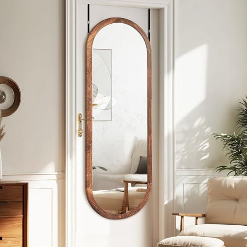 48x16in Oval Full Length Mirror Solid Wood Frame, Brown - Image 5