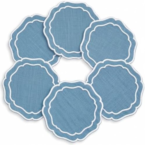 Linen Coasters for Drinks, Set of 6, 6 inch, Marine by EmbroideryLinenVN