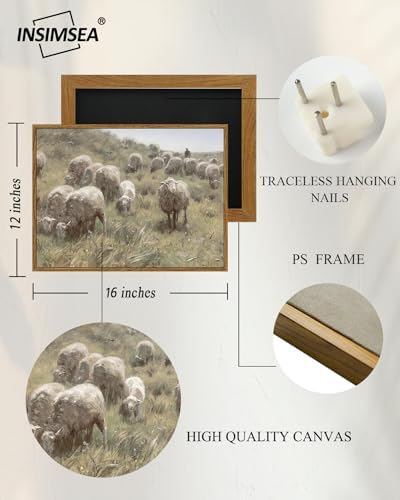 InSimSea Framed Canvas Wall Art Vintage Decor, Sheep on the Dunes Wall Pictures Farmhouse Decor Wall Art, Large Wall Art Living Room Decoration, Bathroom Bedroom Office, 12"x16" - Image 5