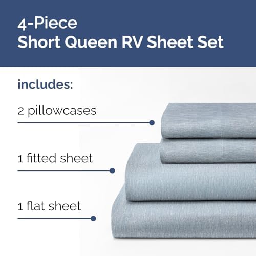 Short Queen Size 4 Piece Bed Sheet Set - RV Short Queen - Heathered Blue - Image 2