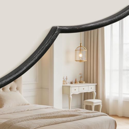 Besdomus Black Scalloped Wall Mirror: 54"x34" Oversized Wood Arched Mirror - Image 5