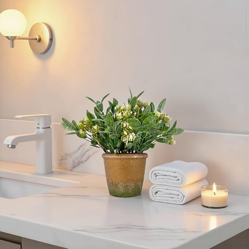 MONOID Artificial Potted Plants, Realistic Fake Greenery for Desk, Home Office Bathroom Shelf Farmhouse Table Decor, Maintenance Free (4, Murraya Exotica Green) - Image 4