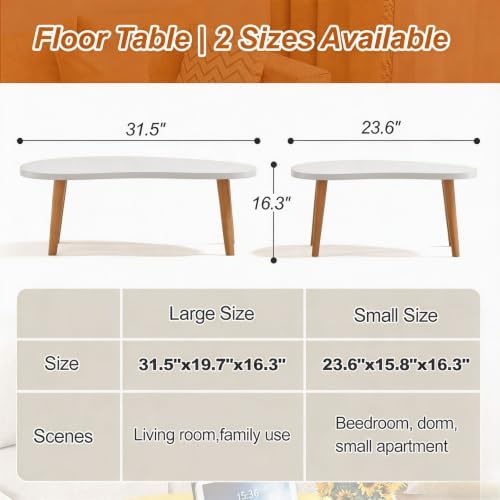 Coffee Table Low Table with Solid Wood Legs, 31.5x19.7 Large Coffee Table Side Table, Floor Table Desk for Sitting on The Floor, Living Room Furniture for Office Apartment Home, Mango White - Image 2