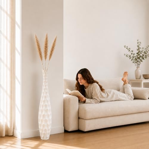Leewadee Large Floor Vase 34 inches Mango Wood for Pampas Grass, Dried Flowers - Image 2