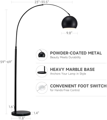 CO-Z Modern Arc Floor Lamp 69", Arch Floor Lamps with LED Bulb, Inner White Metal Shade and Marble Base, Contemporary Standing Light for Living Room Couch Sofa - Image 6