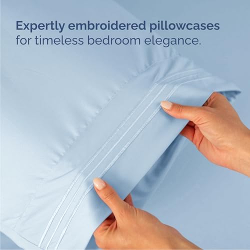 Queen Size 4 Piece Sheet Set - Comfy Breathable & Cooling Sheets - Sky Blue - Image 6