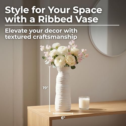 19" Horizontal Ribbed Matte Vase, Ivory - Image 2