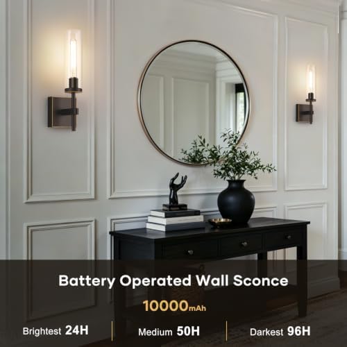 Battery Operated Wall Sconce Set of 2 with Remote Control,Fast Charging,Wireless Wall Lights for Living Room Bedroom Hallway,Oil-Rubbed Bronze - Image 3