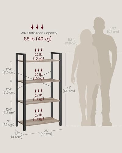 VASAGLE 4-Tier Bookshelf, Bookcase with Shelves, Storage Shelf, Living Room - Image 3