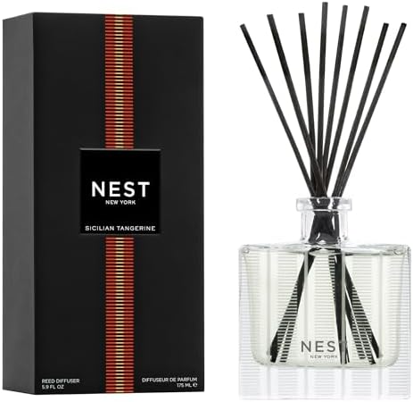 NEST New York Reed Diffuser, Sicilian Tangerine - 5.9 fl oz - Fragrance for Up to 90 Days - Reusable, Refillable Glass Holder - Includes 8 All-Natural Reed Sticks - Flame Free by Unknown