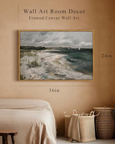 InSimSea Framed Canvas Wall Art, Seaside Landscape Painting Prints, Coastal Wall Art, Modern Farmhouse & Rustic Decor for Living Room & Bedroom, French Country Style, 24"x36" - Image 5