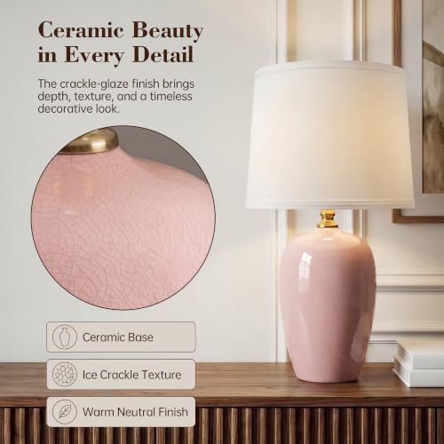 Dawnwake 19.1" Ceramic Table Lamps Set of 2 for Bedroom Living Room,Pink - Image 2
