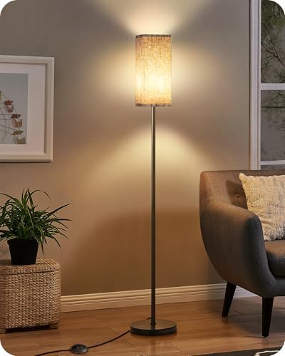 64.2” Dimmable Floor Lamp for Living Room with Remote and Foot Switch, Corner Floor Lamp for Bedroom, Includes 10W A19 Bulb, Modern Standing Tall Lamp, ETL Listed Beige and Black E17LD05 - Image 6