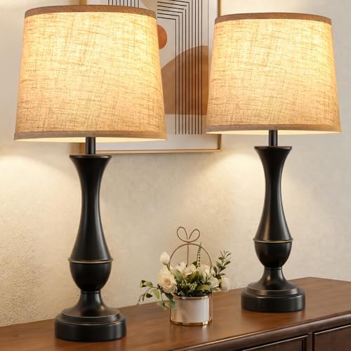 Touch Lamps for Nightstand, 3 Way Dimmable Lamps for Bedroom with USB C+A by SeealleLighting