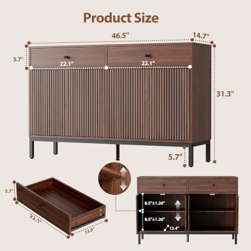 Mericonia Sideboard Buffet Cabinet Storage, Modern Wood Console Fluted Credenza - Image 2