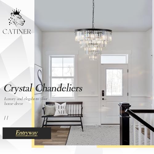 CATINER 24" Modern Crystal Chandeliers,12-Light Black Round Light Fixture - Image 5