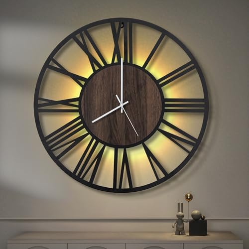 LEIKE Large Wall Clocks with Night Light Battery Operated,Silent Non Ticking,Rustic Modern Big Wood Clock for Living Room, Bedroom,Kitchen,Farmhouse,Office,Home Decor-20 Inch(Roman Numerals) by LEIKEWALLCLOCK
