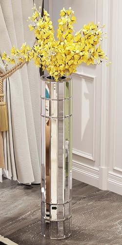 36.02" Tall Floor Vase for Living Room, Octagonal Mirror Vase & Glass Silver Floor Vases for Artificial Plants and Pampas Grass, Easy Assembly (36.02", Round) by HRVEOCEI