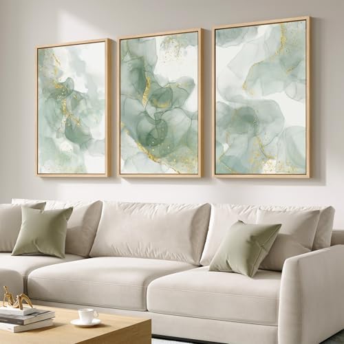 Large Framed Sage Green Abstract Wall Art for Living Room, 3 Piece 24x36 In - Image 2