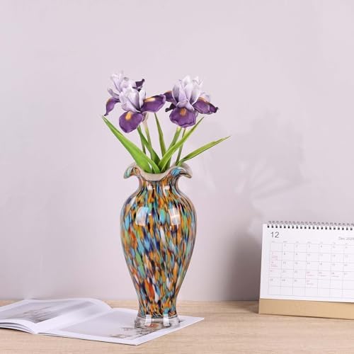 12.2H Murano Hand Blown Glass Vase, Ruffled Scalloped Rim Wide Mouth Colorful Decorative Flower Vase, Large Glass Centerpiece for Living Room, Bathroom, Office,Bookshelf, Entryway,Mantel Decor(Orange) - Image 5