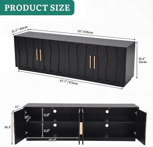 YITAHOME 70" Mid Century Modern TV Stand for 80 Inch TV, Storage, Black - Image 2