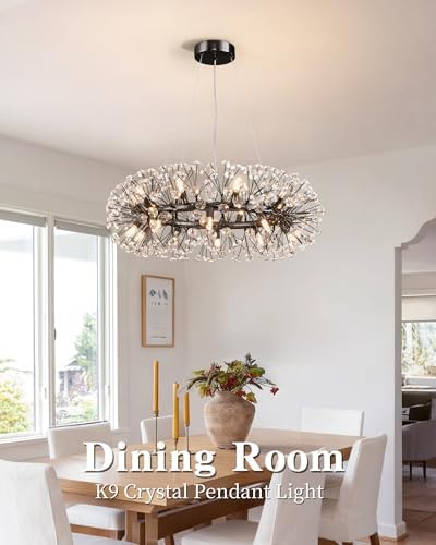 Modern Firework Chandelier, Farmhouse Black Crystal Round Dandelion Sputnik Chandeliers, 31.5" Contemporary 20-Light Pendant Hanging Lighting for Dining Room Kitchen Bedroom Living Room - Image 3
