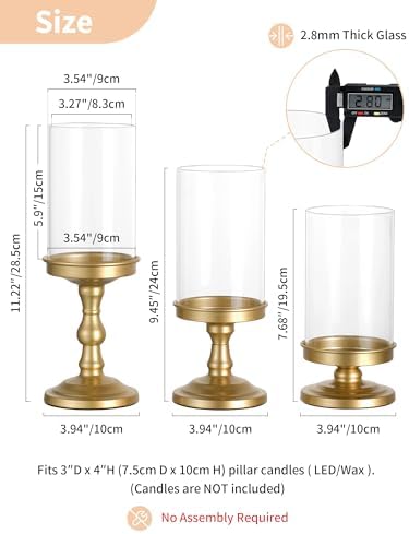 NUPTIO Hurricane Glass Candle Holders: Matte Gold, Set of 3 - Image 4