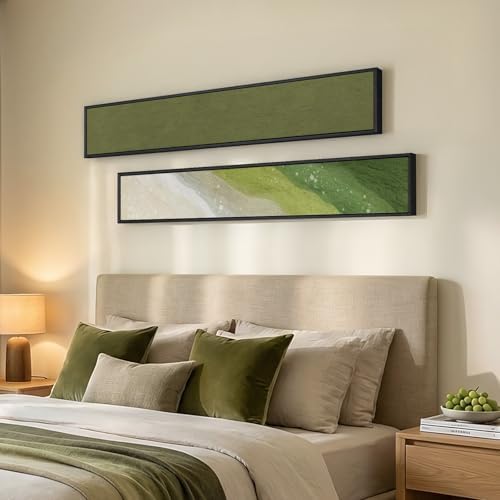 Framed Sage Green Abstract Long Narrow Wall Art Decor for Hallway, 2 Piece - Image 3