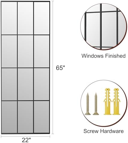Mirror Full Length, 65"x22" Large Rectangular Mirrors, Black Window Pane Wall Body Mirror with Aluminum Frame, Farmhouse Standing Mirrors Hanging or Leaning for Living Room,No Stand - Image 4