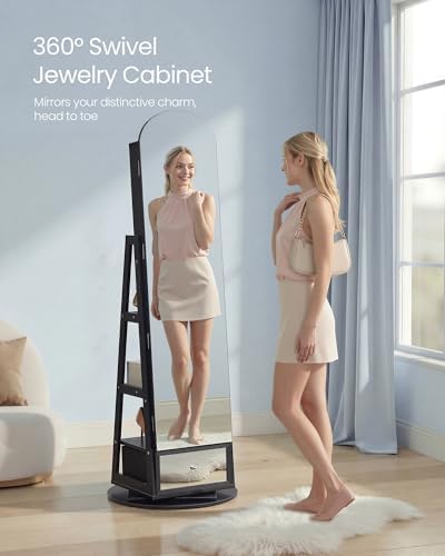SONGMICS 360° Swivel Jewelry Cabinet, Full-Length Arched Mirror - Image 2