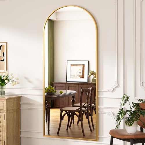 Full Length Mirror, 71"x30" Arched Floor Length Mirror, Oversized Standing Mirror, Hanging or Leaning Against Wall Mounted Mirrors, Large Full Body Mirrors with Aluminum Frame for Bedroom (Gold) - Image 2
