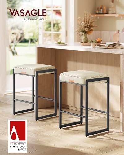 VASAGLE Bar Stools Set of 2, Counter Height, PU Leather, 26-Inch - Image 3
