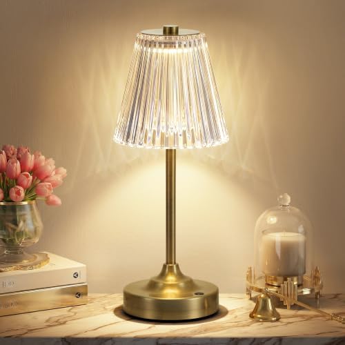 Bronze Cordless Rechargeable Table Lamp, Touch Battery Powered Lamp, 3 Color Modes, Crystal Acrylic Lampshade, Portable Ambient Night Light for Desk, Bedroom, Living Room, Dining Room, Kitchen, Bar by KakanuoLightings