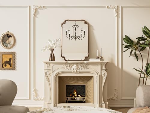 TETOTE Antique Gold Brass Rectangle Mirror for Mantle Fireplace 24 x 36 Baroque Vintage Ornate Scroll Wall Mirror with Metal Frame for Traditional Victorian French Decor, Horizontal/Vertical - Image 2