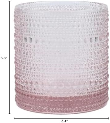 Fortessa Jupiter Beaded Hobnail Glass, 14 Ounce Triple Old Fashioned (Set of 6), Pink - Image 2