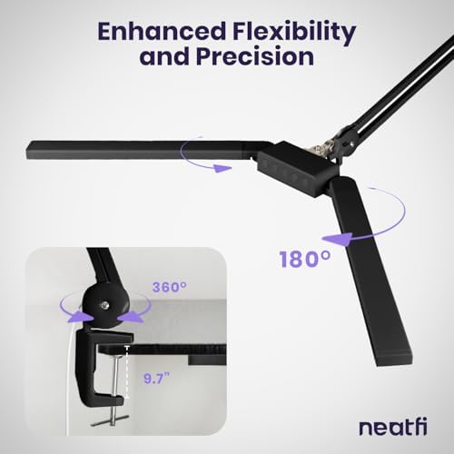Neatfi Pro LED Desk Lamp | 3,000 Lumens | Dimmable 30W Desk Light | 360 SMD LEDs | CRI 95 | Adjustable Color Temperature | Home, Office, or Workbench (Black, 41-Inch, CCT with Clamp) - Image 3